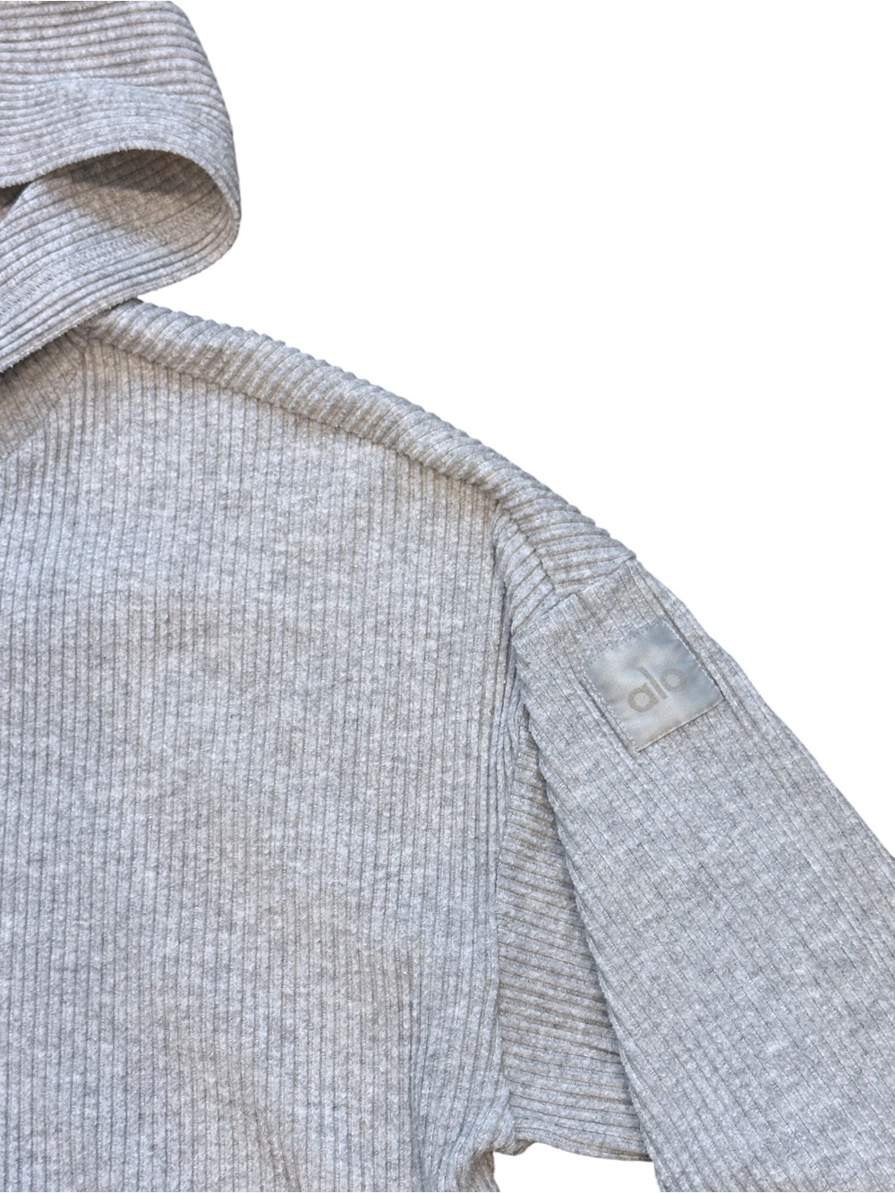 Alo Yoga Muse Ribbed Cropped Hoodie in Athletic Heather Grey Women’s Medium $118 - Picture 6 of 7